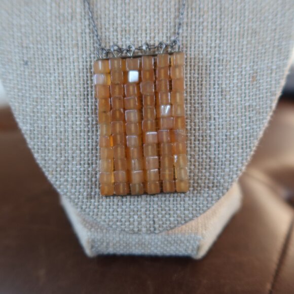 Orange aventurine quartz beads&sterling silver Sherzada necklace pendant 15"-18" - Picture 4 of 16